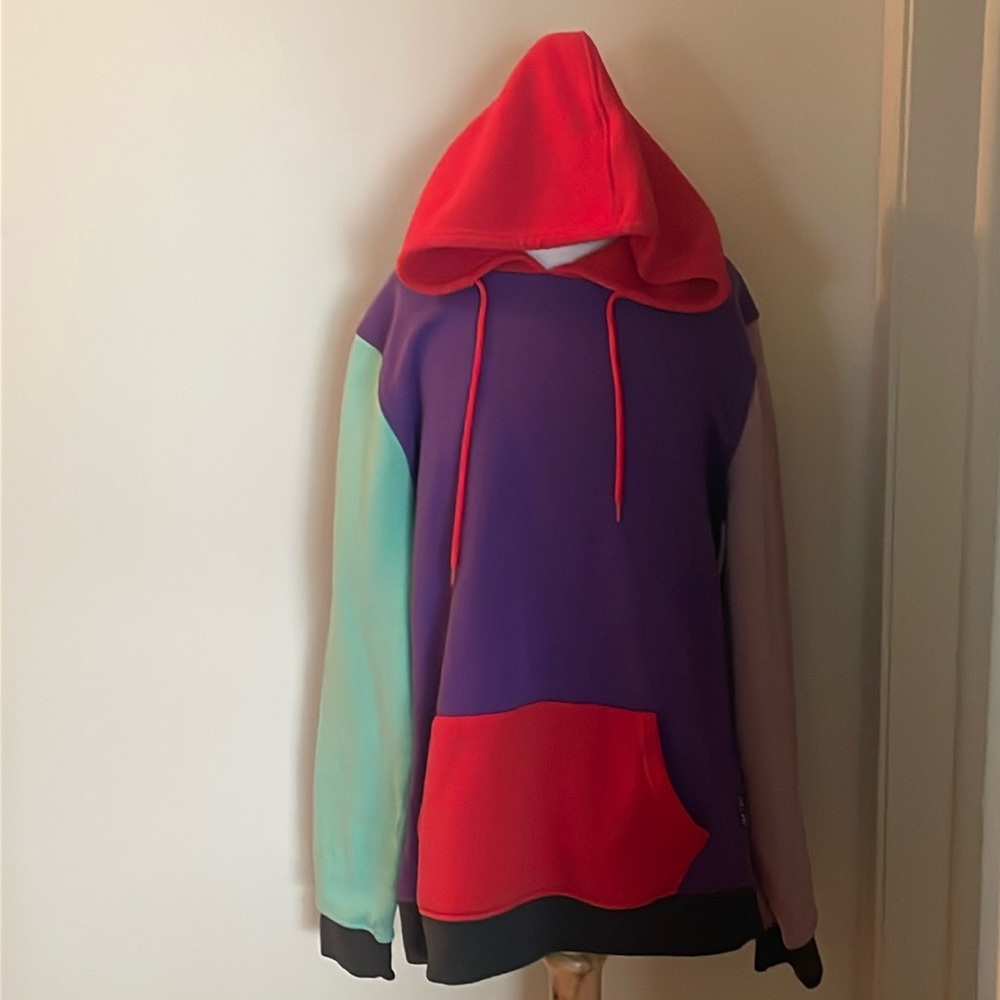 EUC Women’s Large Multi Colored BKLYN Color Block Hoodie Red/Purple/Green Black